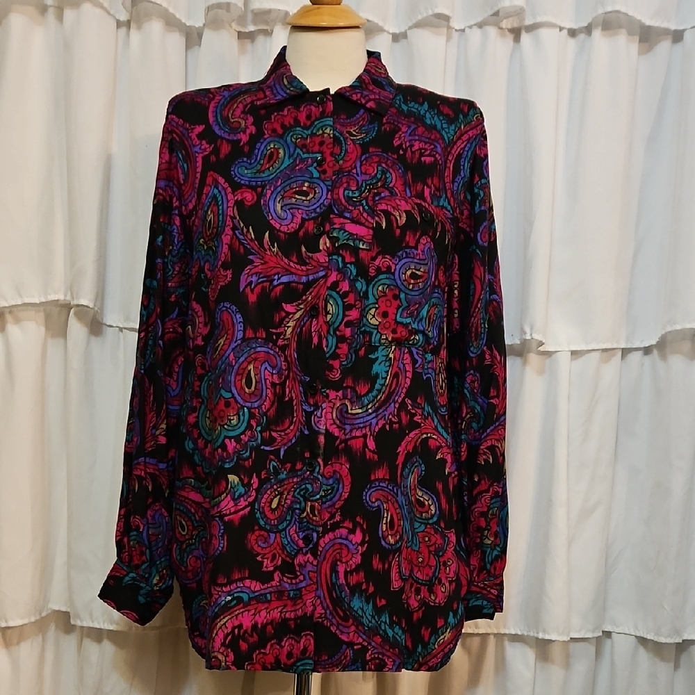 Vintage ALBEE Vibrant Paisley Button-Up Blouse